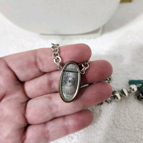 Turquoise? Stone Bead and Silver Tone Necklace And Earring Set Western Boho OOAK - Picture 12 of 15